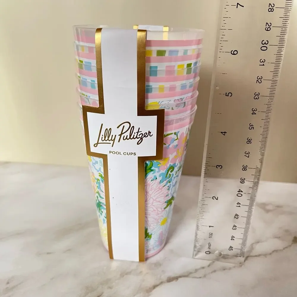 NWT Lilly Pulitzer Lilly Garden 14oz Drinking Glasses Pool Cups Plastic Set 6